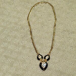 Vintage Christian Dior Black Enamel Gold Tone 10" Necklace